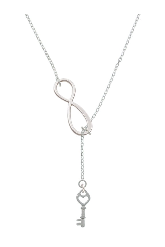 Silvertone Open Heart Key Silver tone Elegant Infinity Lariat Necklace