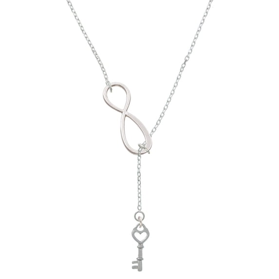 Delight Jewelry Silvertone Open Heart Key Silver tone Elegant Infinity Lariat Necklace