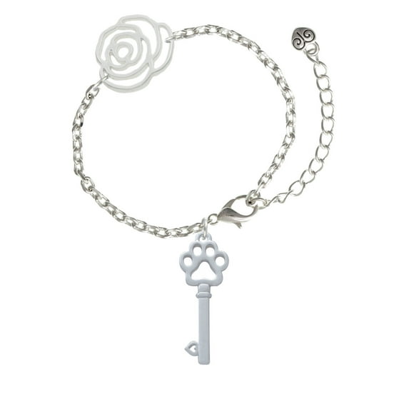 Delight Jewelry Silvertone Open Paw Key Silver-tone Flower Link Chain Bracelet, 6.75"+2" Extender