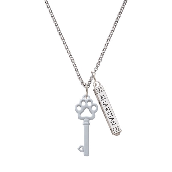 Delight Jewelry Silvertone Open Paw Key Silvertone Guardian Angel Bar Charm Necklace, 23"