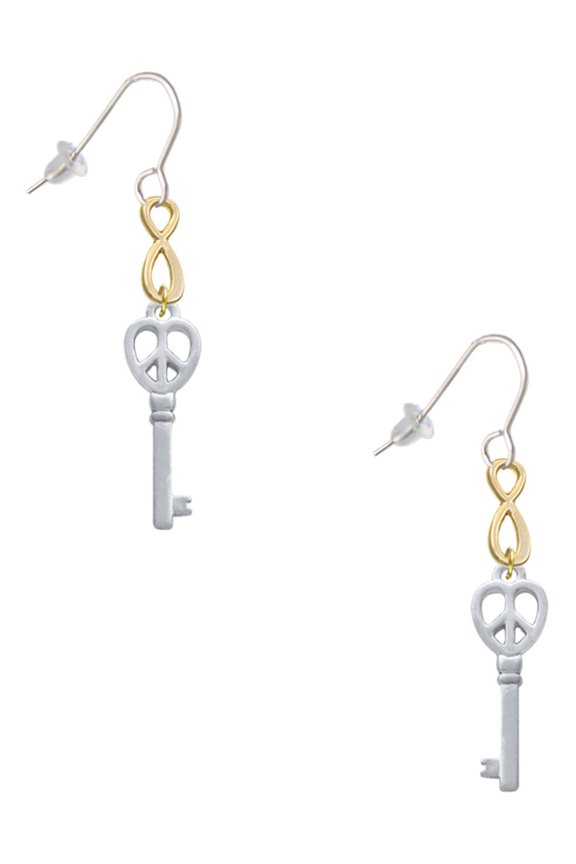 Silvertone Open Peace Heart Key Gold Tone Infinity French Earrings