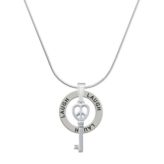 Delight Jewelry Silvertone Open Peace Heart Key Laugh Ring Charm Necklace, 18"