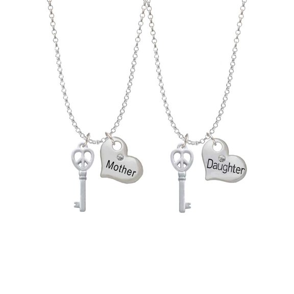 Delight Jewelry Silvertone Open Peace Heart Key Mother & Daughter Heart Necklaces (Set of 2), 19"+2"
