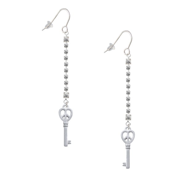 Delight Jewelry Silvertone Open Peace Heart Key - Silver-tone Long Sparkle Dangle French Earrings