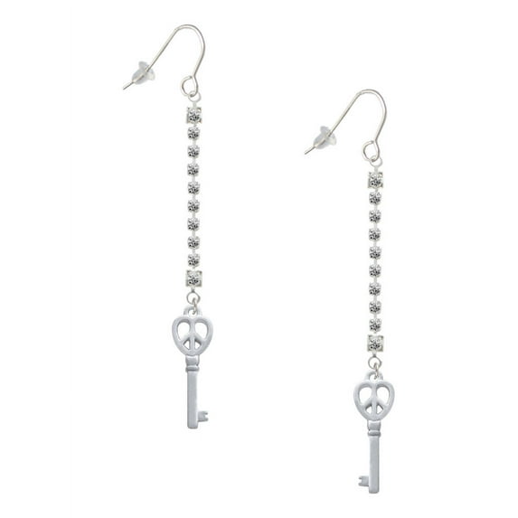 Delight Jewelry Silvertone Open Peace Heart Key - Silver-tone Long Sparkle Dangle French Earrings