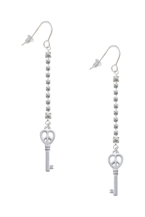 Silvertone Open Peace Heart Key - Silver-tone Long Sparkle Dangle French Earrings