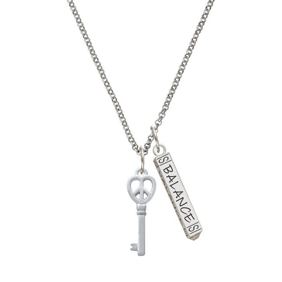 Delight Jewelry Silvertone Open Peace Heart Key Silvertone Balance Bar Charm Necklace, 23"