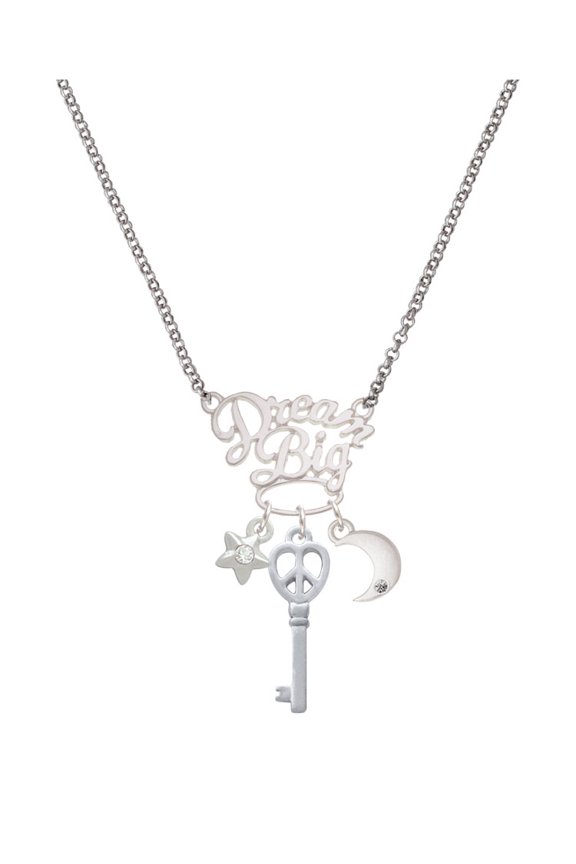 Silvertone Open Peace Heart Key Silvertone Dream Big Pendant Necklace, 25"