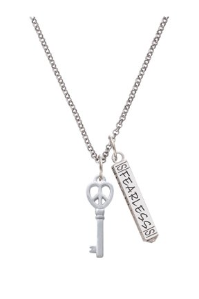 Silvertone Open Peace Heart Key Silvertone Fearless Bar Charm Necklace, 23"