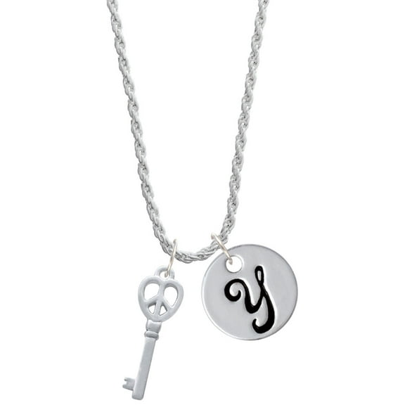Delight Jewelry Silvertone Open Peace Heart Key Silvertone Script Initial Disc - Y - Charm Necklace, 20"+3"