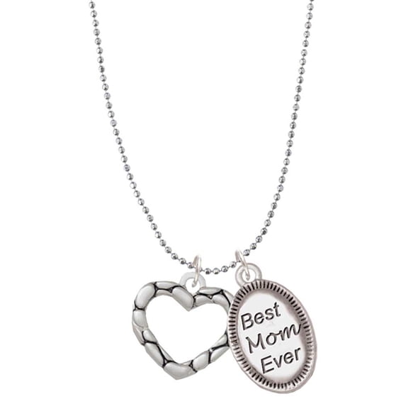 Delight Jewelry Silvertone Open Pebble Heart Best Mom Ever Charm Necklace