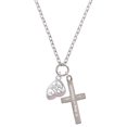 thumbnail image 1 of Delight Jewelry Silvertone Open Pink Crystal Butterfly Wing Be Strong and Courageous Engraved Cross Zoey Necklace, 28", 1 of 4