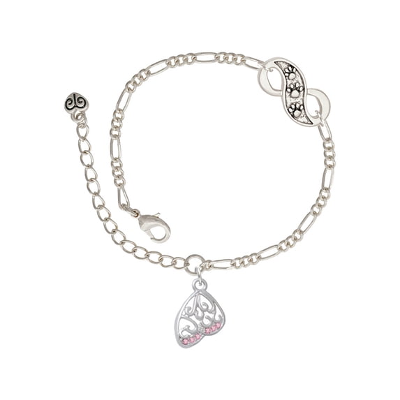 Delight Jewelry Silvertone Open Pink Crystal Butterfly Wing Silver-tone Paw Infinity Link Chain Bracelet, 6"+2" Extender
