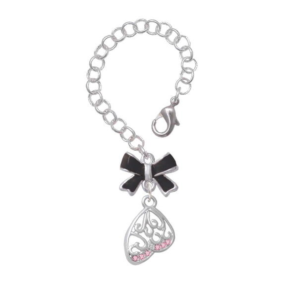 Delight Jewelry Silvertone Open Pink Crystal Butterfly Wing - Silvertone Black Bow Charm Accessory for Tumblers and Thermal Cups