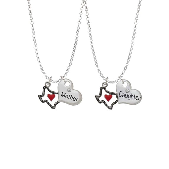 Delight Jewelry Silvertone Open Rope Texas with Red Heart Mother & Daughter Heart Necklaces (Set of 2), 19"+2"