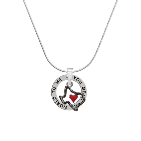 Delight Jewelry Silvertone Open Rope Texas with Red Heart Silver-tone You Mean the World to Me Ring Necklace, 18"