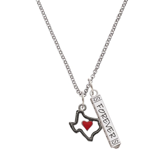 Delight Jewelry Silvertone Open Rope Texas with Red Heart Silvertone Forever Bar Charm Necklace, 23"