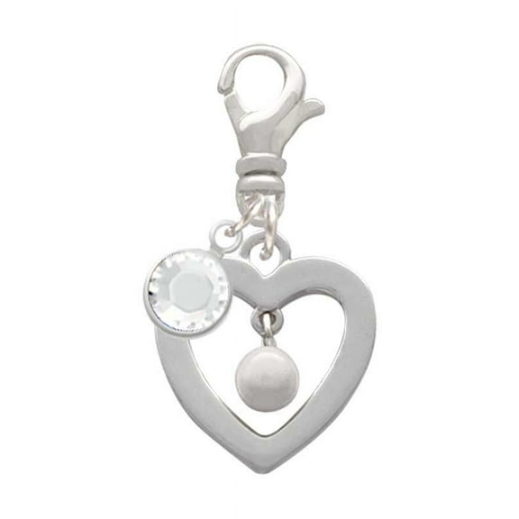 Delight Jewelry Silvertone Open heart with Imitation Pearl Drop - Silvertone Clip on Charm with Clear Crystal Drop