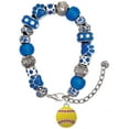 thumbnail image 1 of Delight Jewelry Silvertone Optic Yellow Softball with Red Crystal Stitching Blue Paw Print Bead Bracelet, 7"+2", 1 of 4