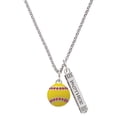 thumbnail image 1 of Delight Jewelry Silvertone Optic Yellow Softball with Red Crystal Stitching Silvertone Mother Daughter Bar Charm Necklace, 23", 1 of 4