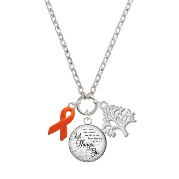 Delight Jewelry Silvertone Orange Ribbon Let Things Go Fall Zoey Charm Necklace, 28"