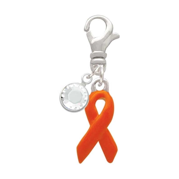 Delight Jewelry Silvertone Orange Ribbon - Silvertone Clip on Charm with Clear Crystal Drop
