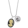 thumbnail image 1 of Delight Jewelry Silvertone Oval - Black Cameo - Silvertone Script Initial Disc - Q - Charm Necklace, 20"+3", 1 of 4