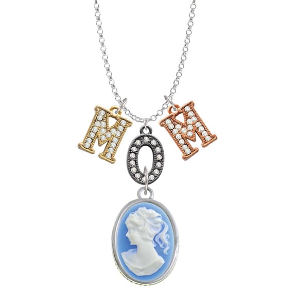 Delight Jewelry Silvertone Oval - Blue Cameo - Multi-Colored Crystal Mom Charm Necklace