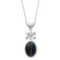 thumbnail image 1 of Delight Jewelry Silvertone Oval - Imitation Cat's Eye - Black - Silver tone Bow Heart Necklace, 1 of 1