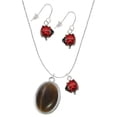 thumbnail image 1 of Delight Jewelry Silvertone Oval - Imitation Cat's Eye - Brown - Red Lucky Ladybug Necklace and Dangle Earrings Set, 1 of 6
