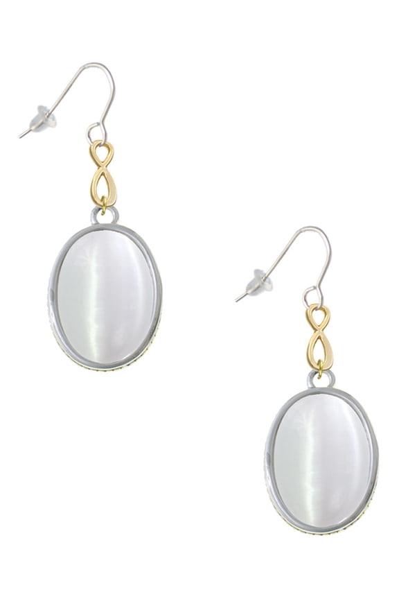 Silvertone Oval - Imitation Cat's Eye - White - Gold Tone Infinity French Earrings