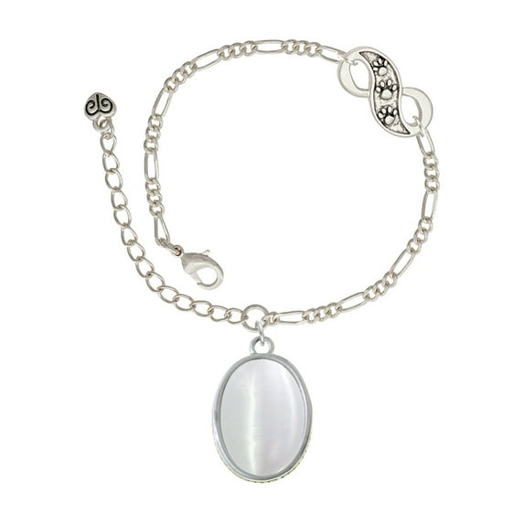 Delight Jewelry Silvertone Oval - Imitation Cat's Eye - White - Silver-tone Paw Infinity Link Chain Bracelet, 6"+2" Extender