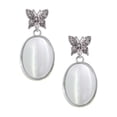 thumbnail image 1 of Delight Jewelry Silvertone Oval - Imitation Cat's Eye - White - Silvertone Antiqued Butterfly Post Earrings, 1 of 4
