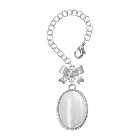 Delight Jewelry Silvertone Oval - Imitation Cat's Eye - White - Silvertone Bow Charm Accessory for Tumblers and Thermal Cups