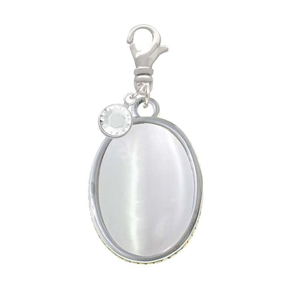 Delight Jewelry Silvertone Oval - Imitation Cat's Eye - White - - Silvertone Clip on Charm with Clear Crystal Drop