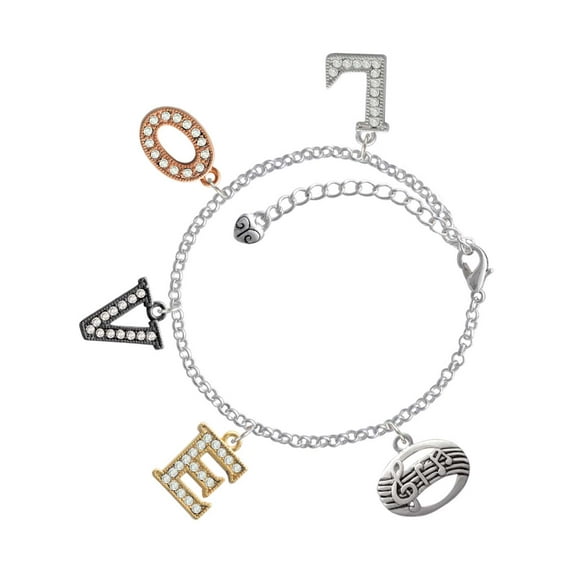 Delight Jewelry Silvertone Oval with Music Notes Multi-Colored Crystal Love Charm Bracelet