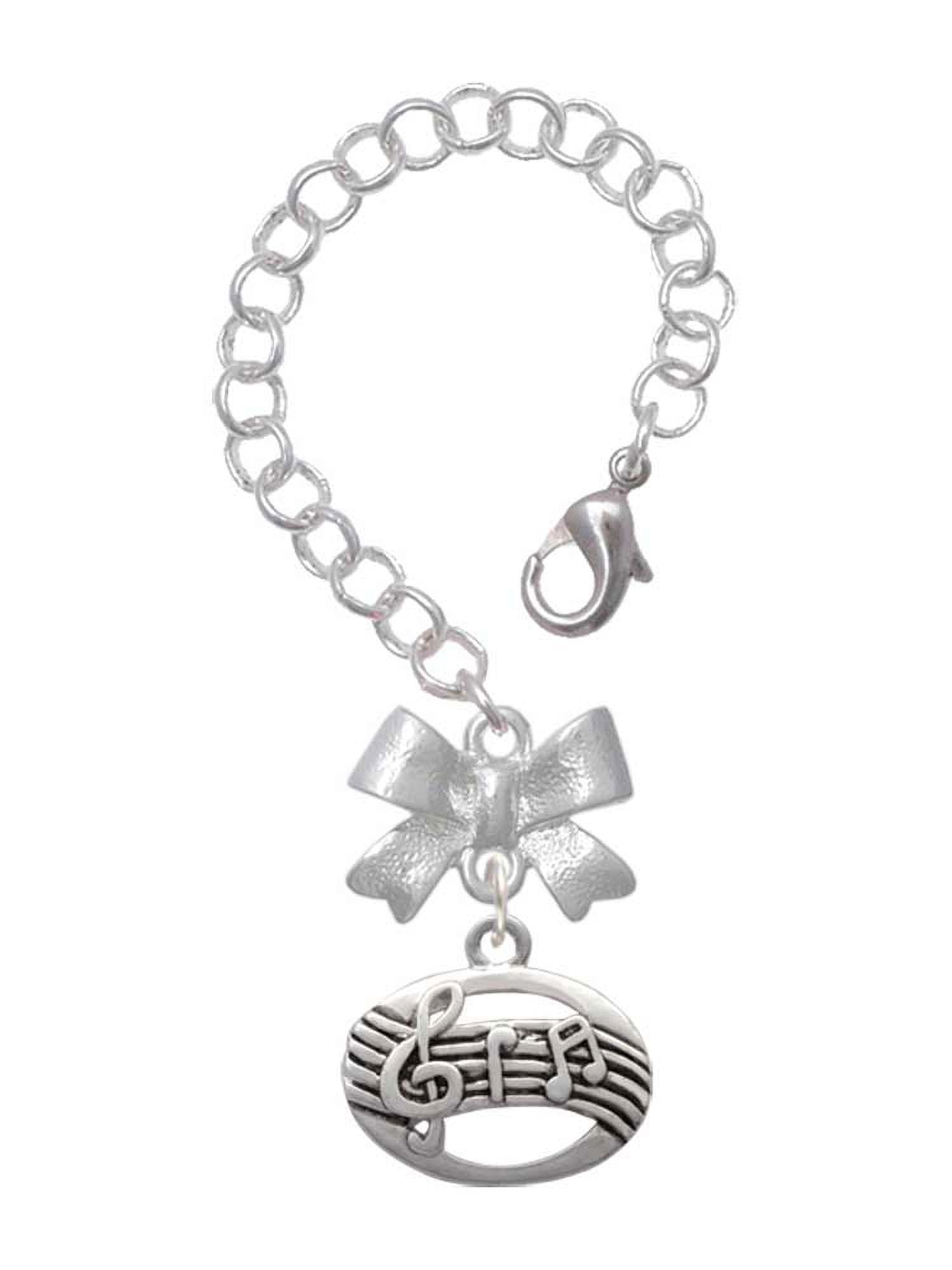 Delight Jewelry Silvertone Oval with Music Notes - Silvertone Bow Charm Accessory for Tumblers and Thermal Cups