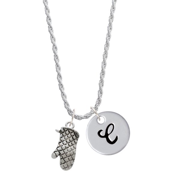 Delight Jewelry Silvertone Oven Mitt Silvertone Script Initial Disc - C - Charm Necklace, 20"+3"