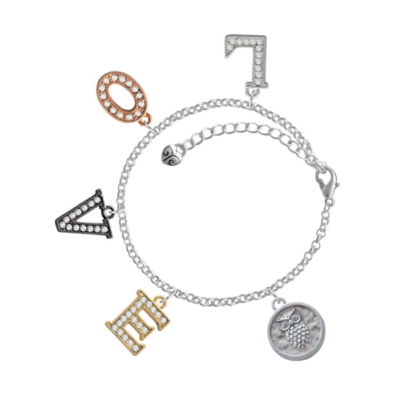 Delight Jewelry Silvertone Owl - Round Seal Multi-Colored Crystal Love Charm Bracelet