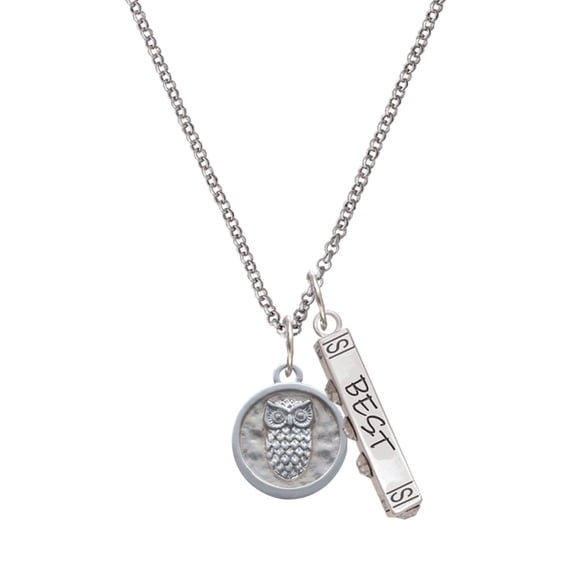 Delight Jewelry Silvertone Owl - Round Seal Silvertone Best Friends Forever Bar Charm Necklace, 23"