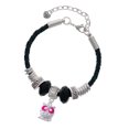 thumbnail image 1 of Delight Jewelry Silvertone Owl with Hot Pink & Clear Crystal Eyes Best Friend Celtic Knot Leather Bead Bracelet, 7"+2" Extender, 1 of 4