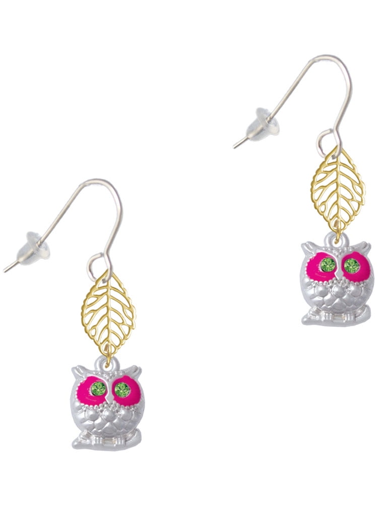 Delight Jewelry Silvertone Owl with Hot Pink & Lime Green Crystal Eyes