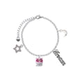 thumbnail image 1 of Delight Jewelry Silvertone Owl with Hot Pink & Lime Green Crystal Eyes Silvertone Dream Big Charm Bracelet, 7.5+2" Extender, 1 of 4
