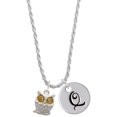 thumbnail image 1 of Delight Jewelry Silvertone Owl with Lime Green Crystal Eyes Silvertone Script Initial Disc - Q - Charm Necklace, 20"+3", 1 of 4