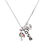 Delight Jewelry Silvertone Paint Palette - Love and Lock Charm Necklace, 18"+1"