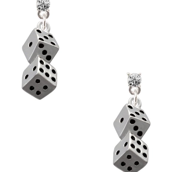 Delight Jewelry Silvertone Pair of Dice Clear Crystal Post Earrings