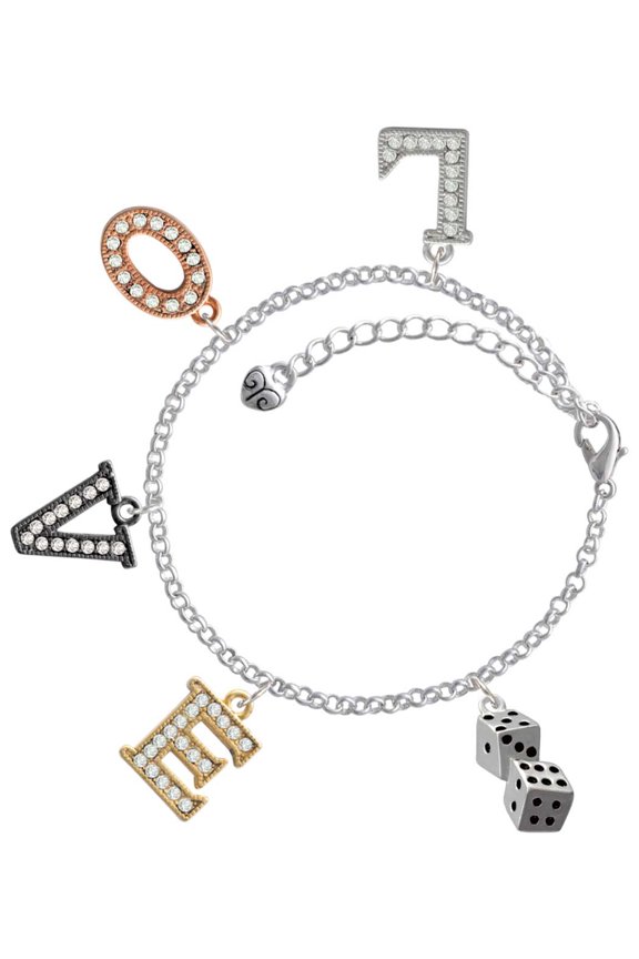 Silvertone Pair of Dice Multi-Colored Crystal Love Charm Bracelet