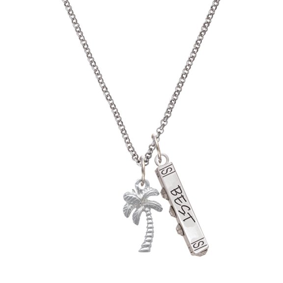 Delight Jewelry Silvertone Palm Tree Silvertone Best Friends Forever Bar Charm Necklace, 23"