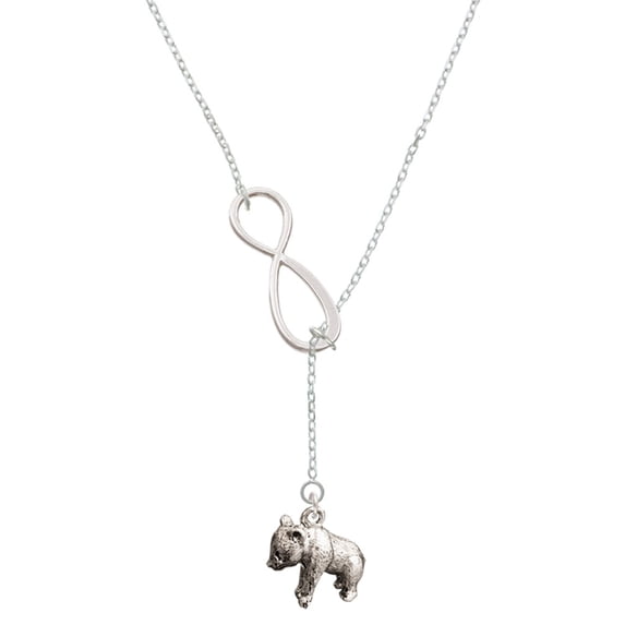 Delight Jewelry Silvertone Panda Bear Standing Silver tone Elegant Infinity Lariat Necklace