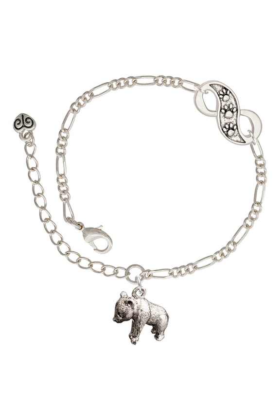 Silvertone Panda Bear Standing Silver-tone Paw Infinity Link Chain Bracelet, 6"+2" Extender